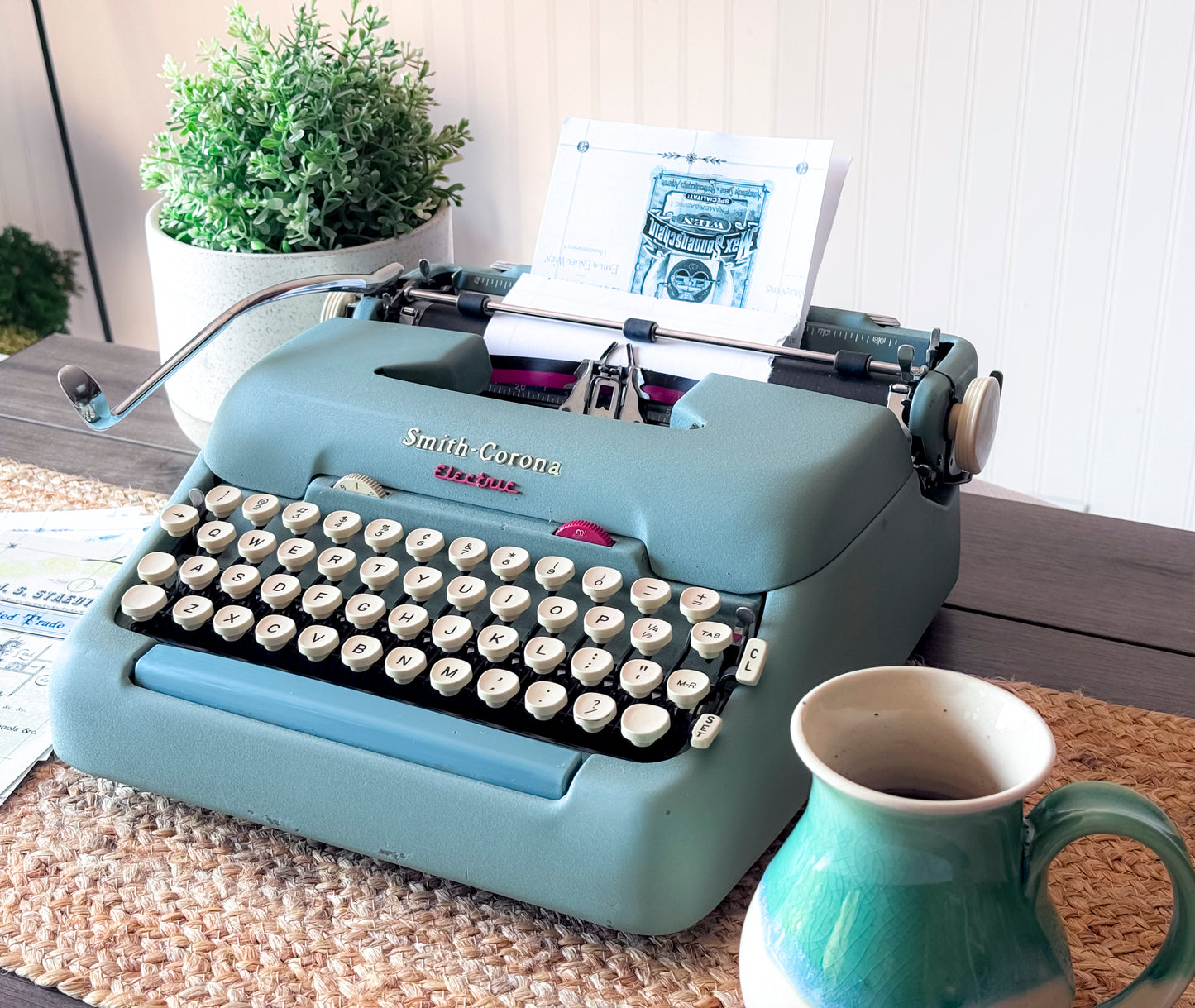 1960 Smith Corona 5TE Portable Electric, Alpine Blue