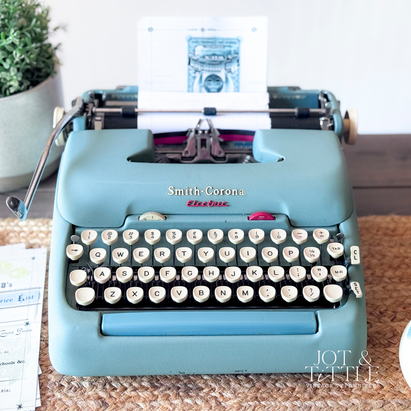 1960 Smith Corona 5TE Portable Electric, Alpine Blue