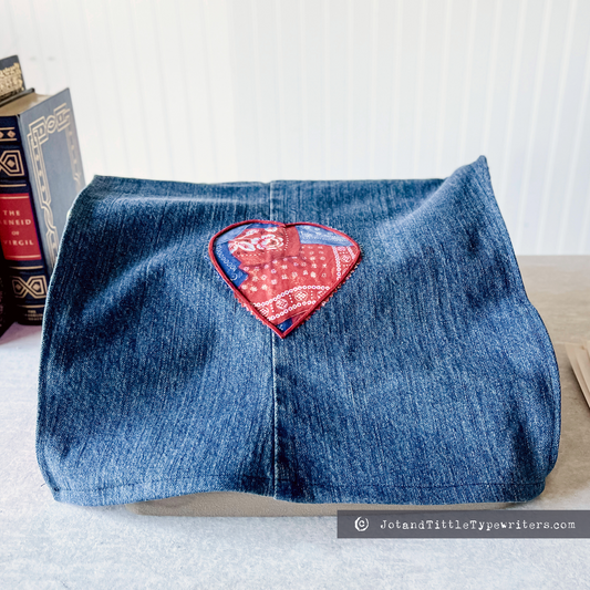 Vintage Denim with heart patch, typewriter cover