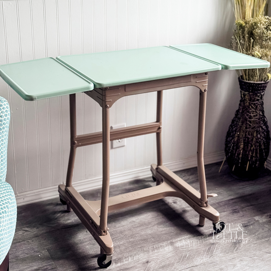 Vintage Typewriter Table, Green and Tan